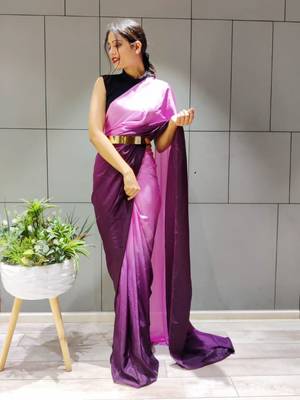 Multicolor plain Pre-Stitched chiffon saree WITH UN-STITCHED BLOUSE 4