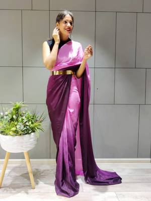 Multicolor plain Pre-Stitched chiffon saree WITH UN-STITCHED BLOUSE 5