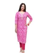 Women's pure cotton embellished leheriya printed pink straight kurta