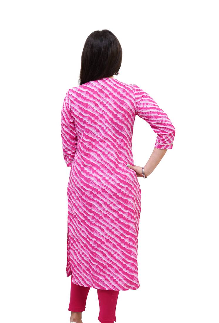 Women's pure cotton embellished leheriya printed pink straight kurta