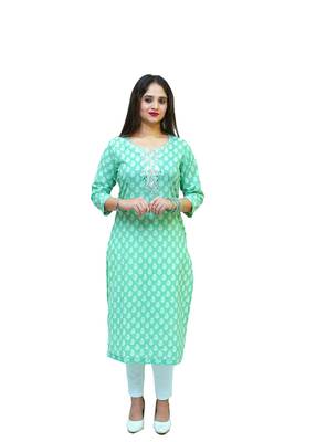 Women's Cotton hand block printed straight embellished kurta 1