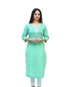 Women's Cotton hand block printed straight embellished kurta