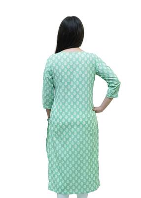 Women's Cotton hand block printed straight embellished kurta 3