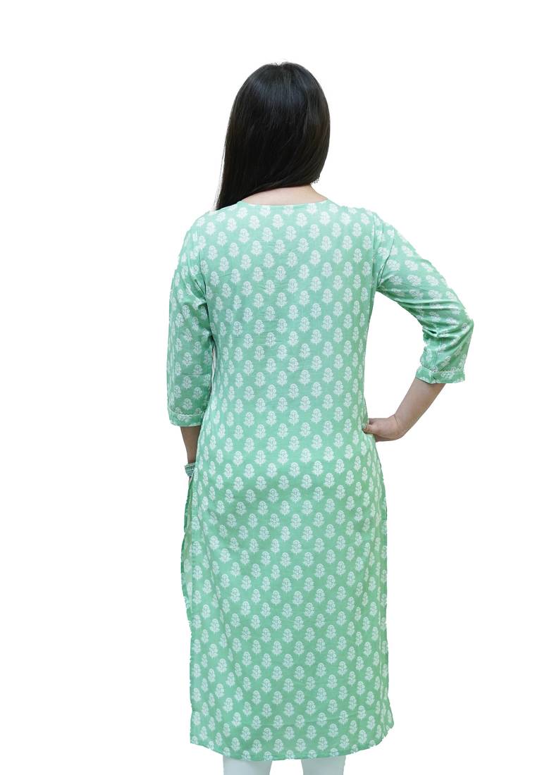 Women's Cotton hand block printed straight embellished kurta
