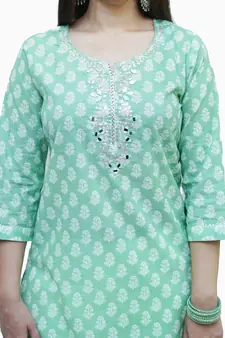 Women's Cotton hand block printed straight embellished kurta