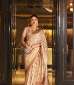 Beige Woven Silk Blend Saree With Blouse