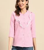 Pink Colour Short Office Kurti With Stipes Print