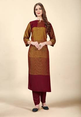 Maroon Colour Office Looks Woven Readymade Top Bottom Set 1