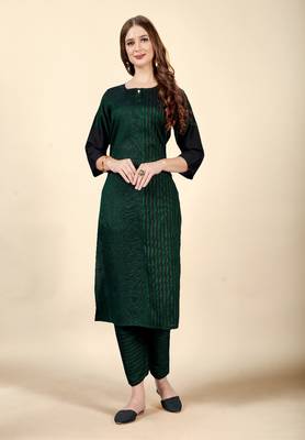 Green Colour Office Looks Woven Readymade Top Bottom Set 1