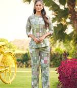Green Colour Stylish Casual Top Bottom Set For Girlish Looks