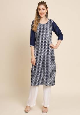 Blue Colour Beautiful Embroidered Kurti For Office Casual Looks 1