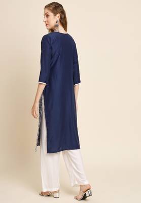 Blue Colour Beautiful Embroidered Kurti For Office Casual Looks 2