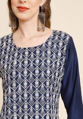 Blue Colour Beautiful Embroidered Kurti For Office Casual Looks 3