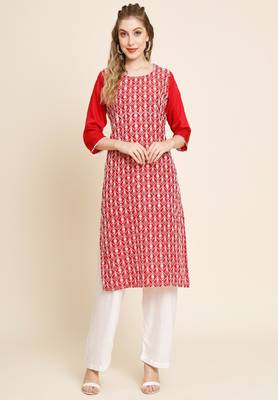 Red Colour Beautiful Embroidered Kurti For Office Casual Looks 1