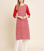 Red Colour Beautiful Embroidered Kurti For Office Casual Looks