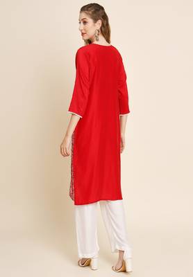 Red Colour Beautiful Embroidered Kurti For Office Casual Looks 2
