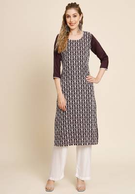 Coffee Colour Beautiful Embroidered Kurti For Office Casual Looks 1