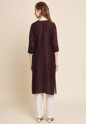 Coffee Colour Beautiful Embroidered Kurti For Office Casual Looks 2