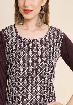 Coffee Colour Beautiful Embroidered Kurti For Office Casual Looks 3