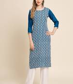 Teal Blue Colour Beautiful Embroidered Kurti For Office Casual Looks
