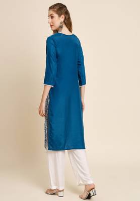 Teal Blue Colour Beautiful Embroidered Kurti For Office Casual Looks 2