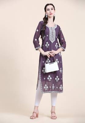 Smart Georgette Purple Colour Embroidered Party Kurti 1