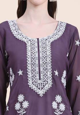 Smart Georgette Purple Colour Embroidered Party Kurti 3