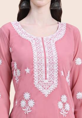 Smart Georgette Pink Colour Embroidered Party Kurti 3