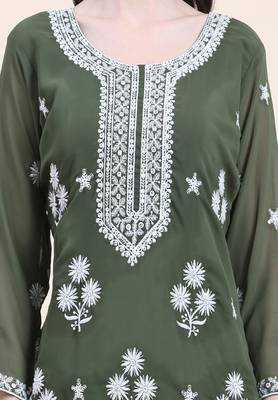 Smart Georgette Green Colour Embroidered Party Kurti 3