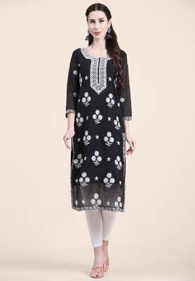 Smart Georgette Black Colour Embroidered Party Kurti 1
