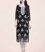 Smart Georgette Black Colour Embroidered Party Kurti
