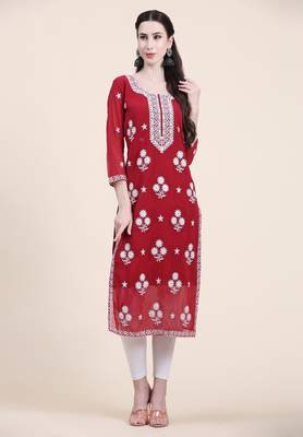 Smart Georgette Maroon Colour Embroidered Party Kurti 1