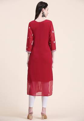 Smart Georgette Maroon Colour Embroidered Party Kurti 2