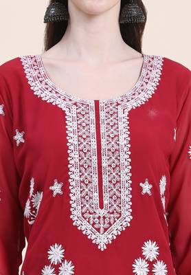 Smart Georgette Maroon Colour Embroidered Party Kurti 3