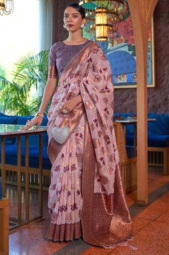 Purple kadwika Organza silk band banarasi style zari weaving saree with Blouse