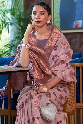 Purple kadwika Organza silk band banarasi style zari weaving saree with Blouse 4