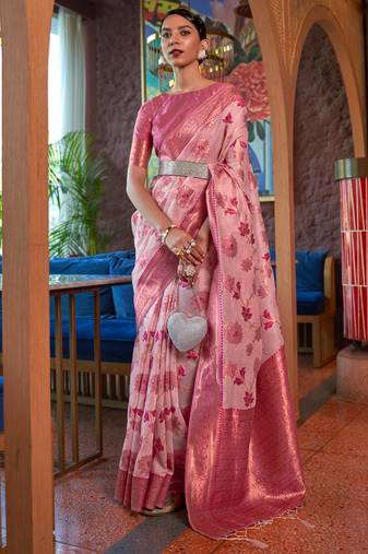 Pink Kadvika Silk Copper Zari  Shimmer Organza Weaving Saree For Women