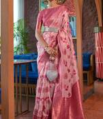 Pink Kadvika Silk Copper Zari  Shimmer Organza Weaving Saree For Women
