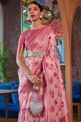 Pink Kadvika Silk Copper Zari  Shimmer Organza Weaving Saree For Women 2