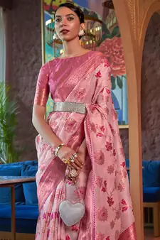 Pink Kadvika Silk Copper Zari  Shimmer Organza Weaving Saree For Women
