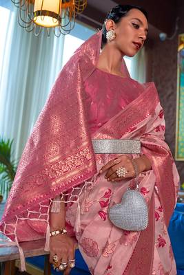 Pink Kadvika Silk Copper Zari  Shimmer Organza Weaving Saree For Women 3