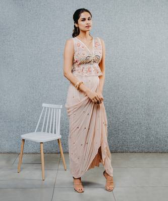 Peach Draped Skirt Set 2