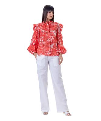 Red Linen Marie Top 1