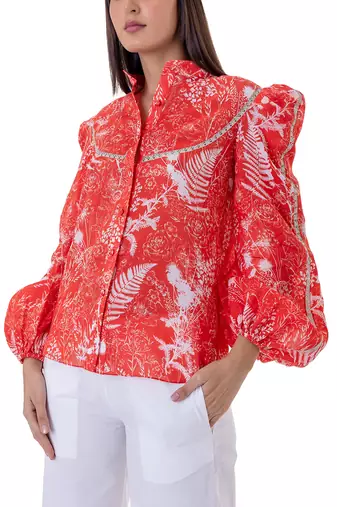 Red Linen Marie Top