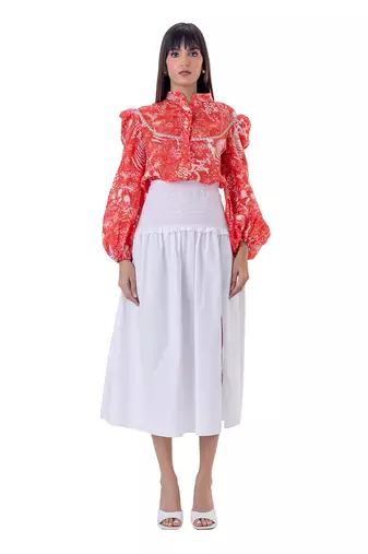 Red Linen Marie Top