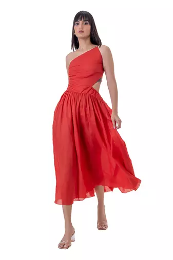 Red Cotton Clara Dress