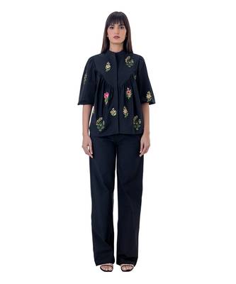 Black Cotton Rose Top 1