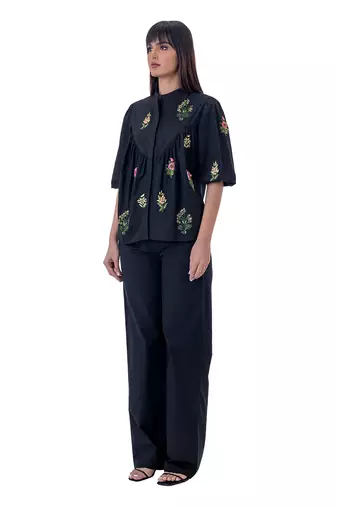 Black Cotton Rose Top