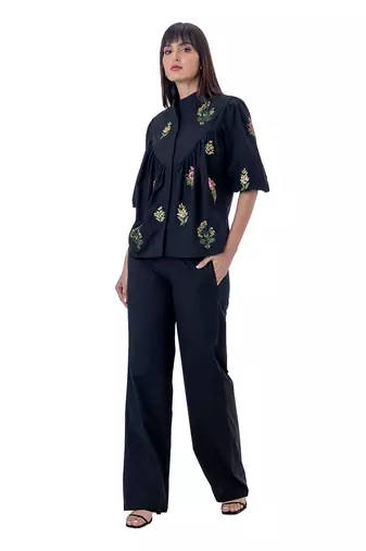 Black Cotton Rose Top