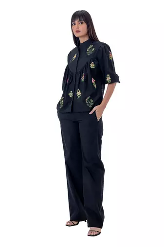 Black Cotton Rose Top